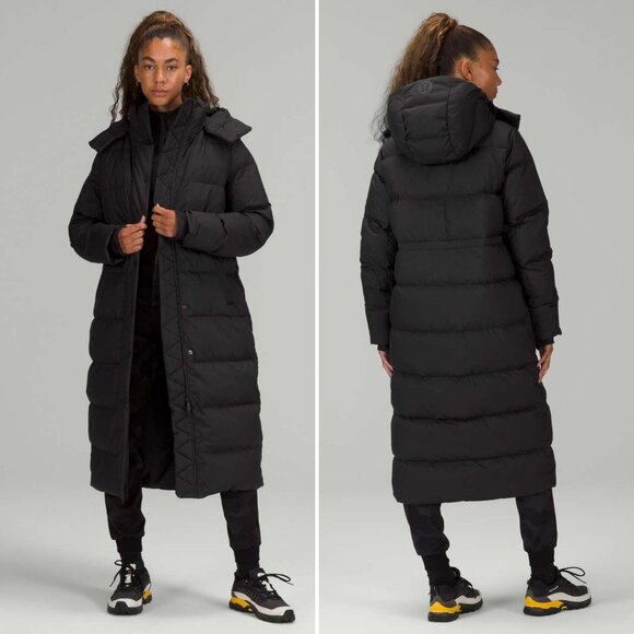 Lululemon Wunder Puff Jacket Long Black Hooded Parka Size 6 Small - Picture 1 of 17